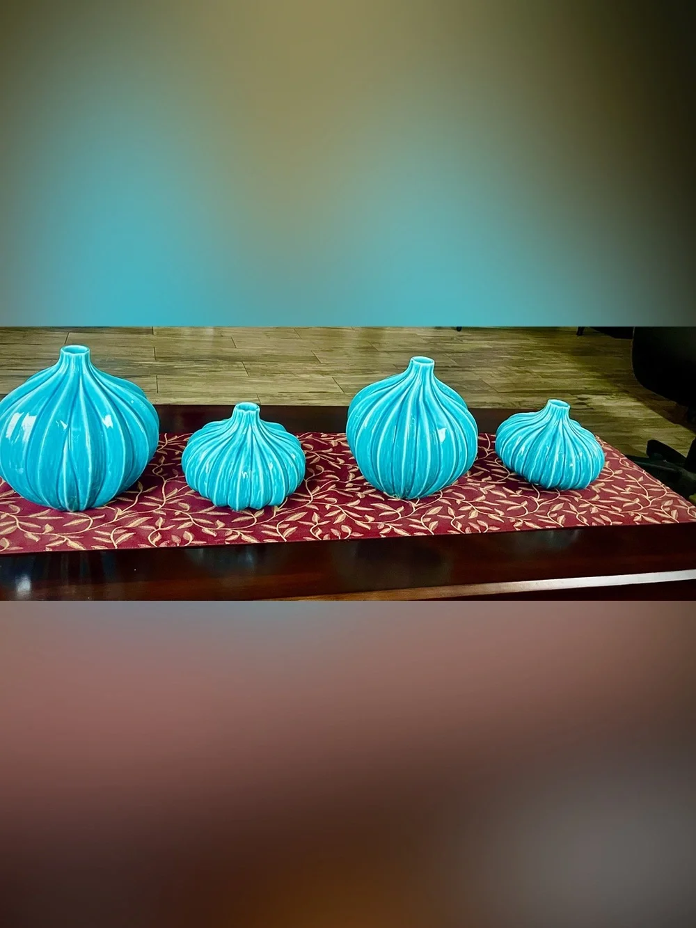 ♥️ Large Turquoise Ribbed Ceramic Vase - Decorative Home Accent